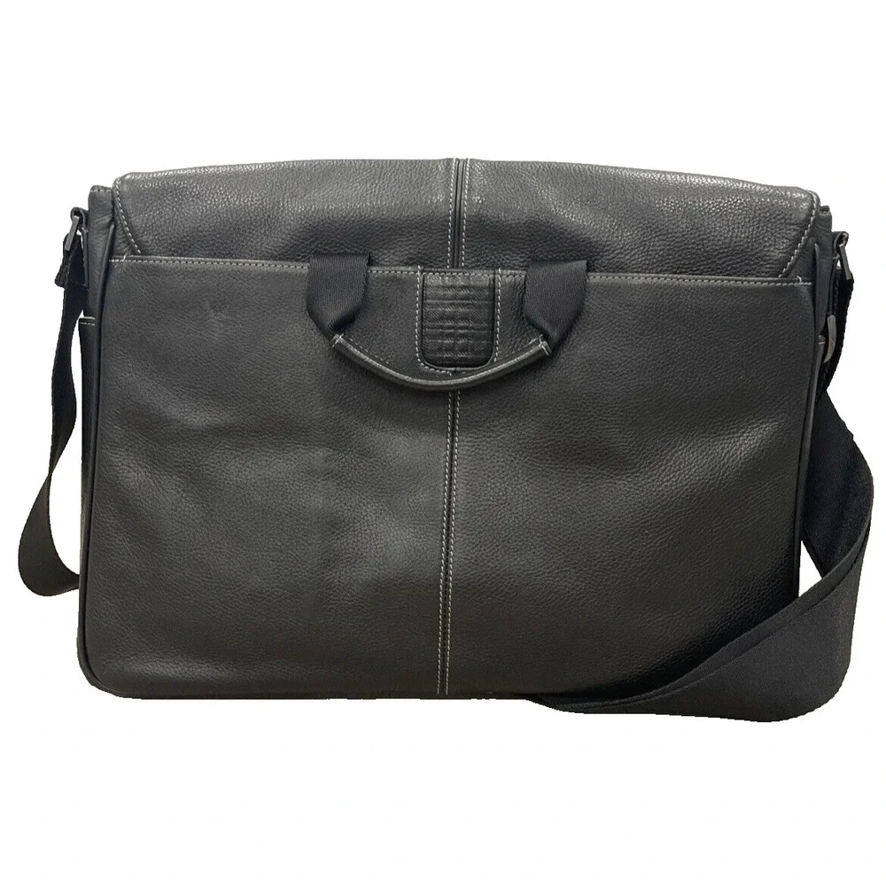 BOCONI Black Tumbled Leather Briefcase Padded‎ Attaché Case RFID Protection